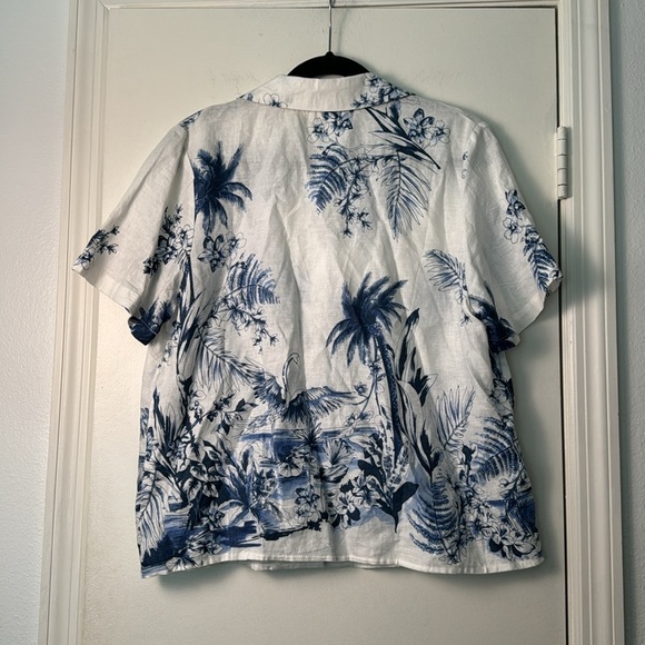 Women's Blue and White Linen Blend Resortwear Button Down Shirt Size Large - Picture 6 of 6